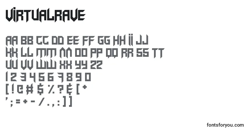 A fonte VirtualRave (42793) – alfabeto, números, caracteres especiais