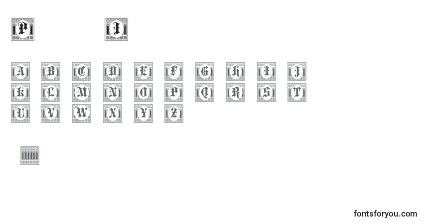 A fonte PortculliardInitials – alfabeto, números, caracteres especiais