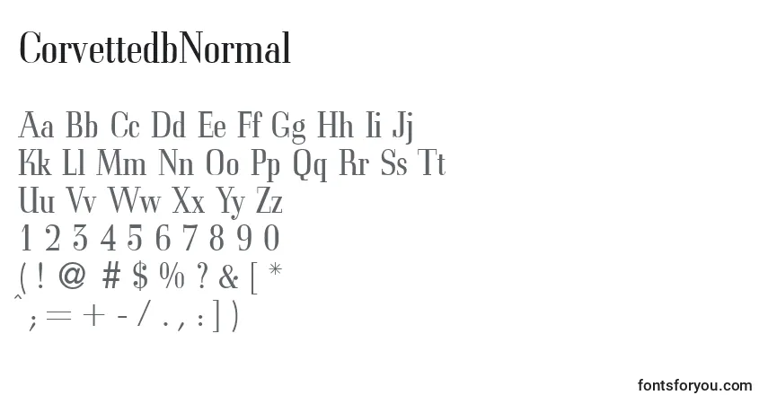 A fonte CorvettedbNormal – alfabeto, números, caracteres especiais