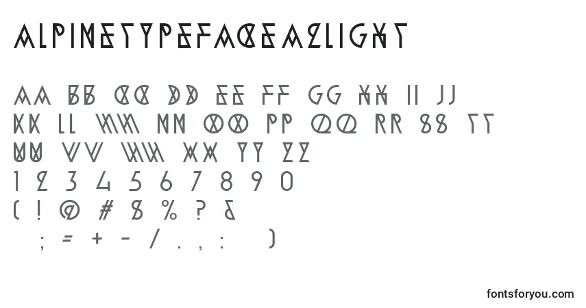 Шрифт AlpineTypefaceA2Light – алфавит, цифры, специальные символы