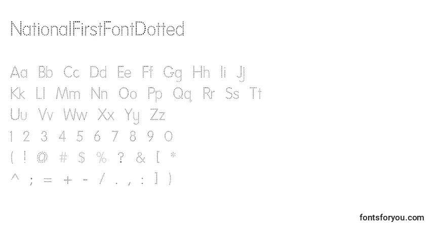 A fonte NationalFirstFontDotted – alfabeto, números, caracteres especiais