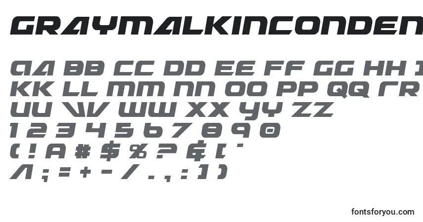 A fonte GraymalkinCondensed – alfabeto, números, caracteres especiais