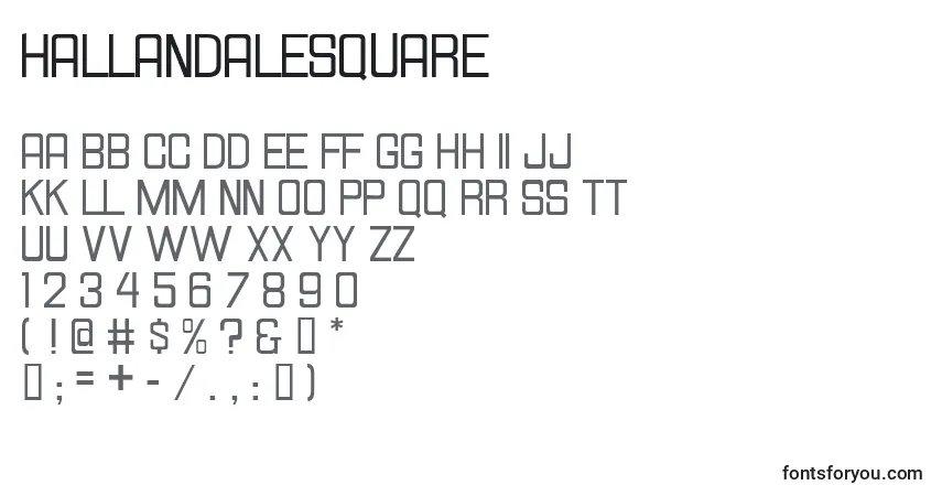 Czcionka Hallandalesquare – alfabet, cyfry, specjalne znaki