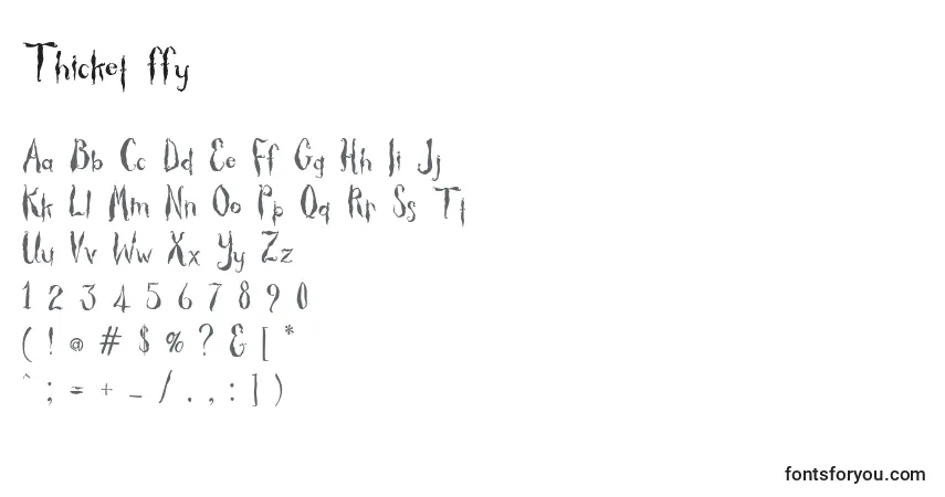 Czcionka Thicket ffy – alfabet, cyfry, specjalne znaki
