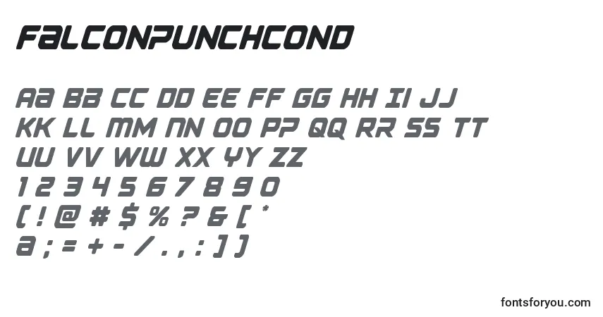 Schriftart Falconpunchcond – Alphabet, Zahlen, spezielle Symbole
