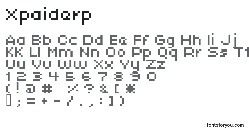 Czcionka Xpaiderp – alfabet, cyfry, specjalne znaki