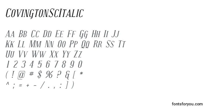 Czcionka CovingtonScItalic – alfabet, cyfry, specjalne znaki