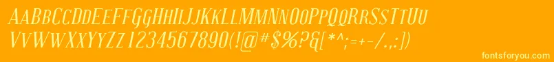 CovingtonScItalic-Schriftart – Gelbe Schriften auf orangefarbenem Hintergrund