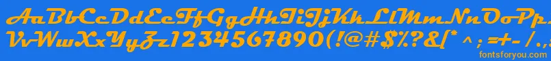 フォントMagnetoРџРѕР»СѓР¶РёСЂРЅС‹Р№ – オレンジ色の文字が青い背景にあります。