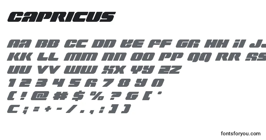 Capricus-fontti – aakkoset, numerot, erikoismerkit
