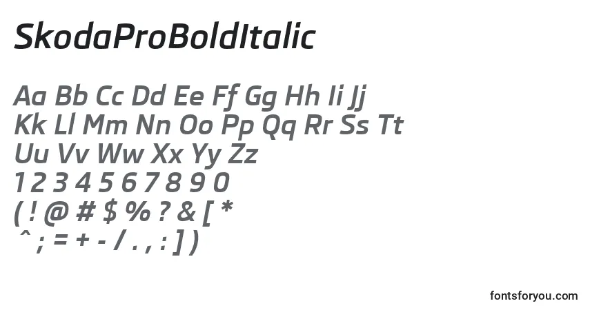Schriftart SkodaProBoldItalic – Alphabet, Zahlen, spezielle Symbole