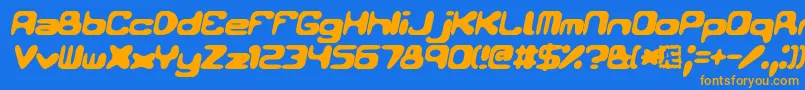フォントConduit2ItalicsBrk – オレンジ色の文字が青い背景にあります。