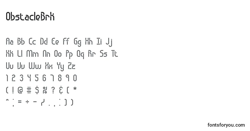 Czcionka ObstacleBrk – alfabet, cyfry, specjalne znaki