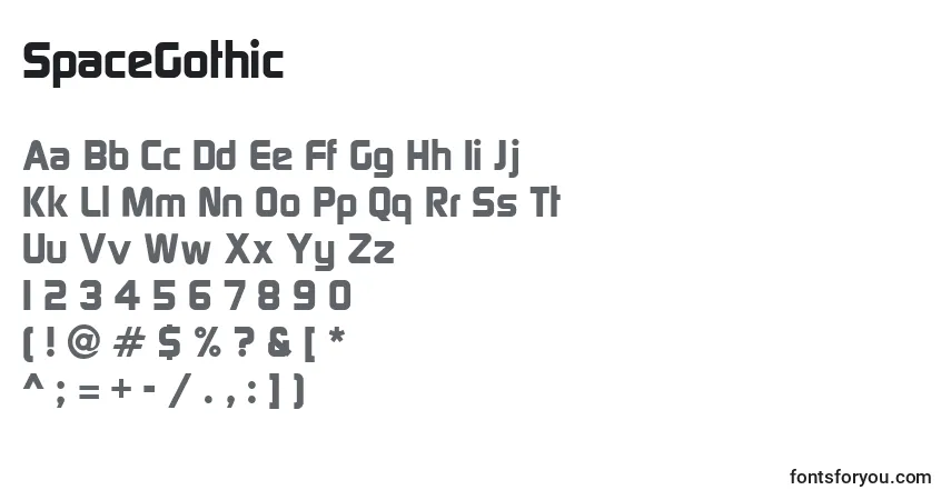 Czcionka SpaceGothic – alfabet, cyfry, specjalne znaki