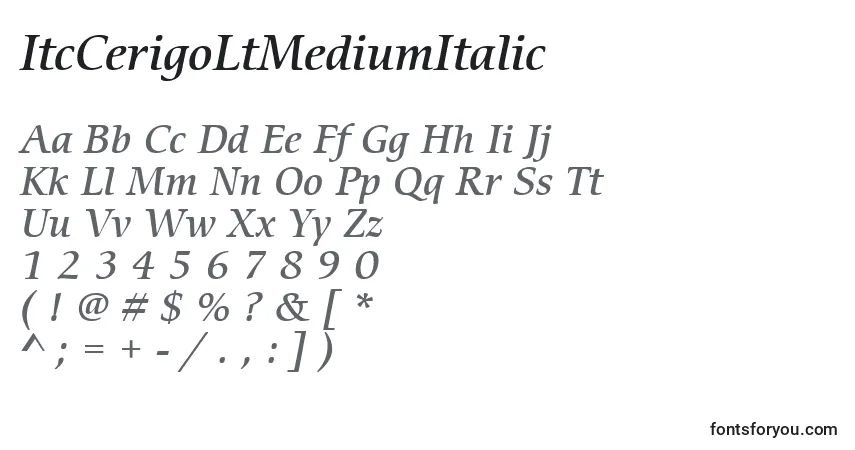 Fuente ItcCerigoLtMediumItalic - alfabeto, números, caracteres especiales