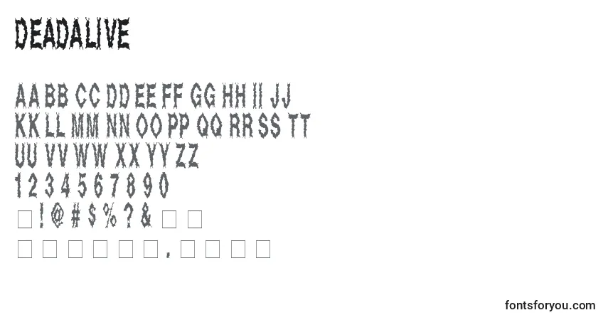 A fonte DeadAlive – alfabeto, números, caracteres especiais