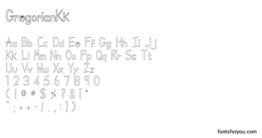 Czcionka GregorianKk – alfabet, cyfry, specjalne znaki