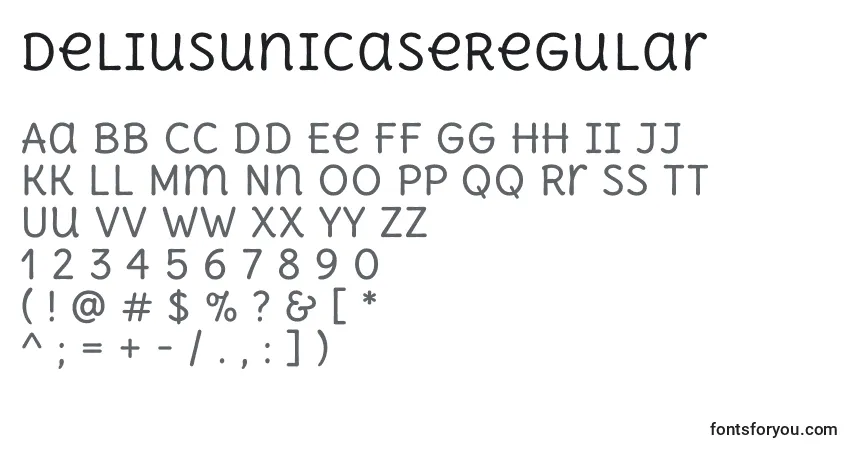 A fonte DeliusunicaseRegular – alfabeto, números, caracteres especiais