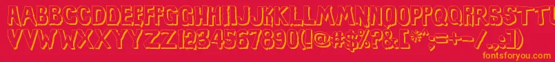 EviloffrankensteinShadow-Schriftart – Orangefarbene Schriften auf rotem Hintergrund