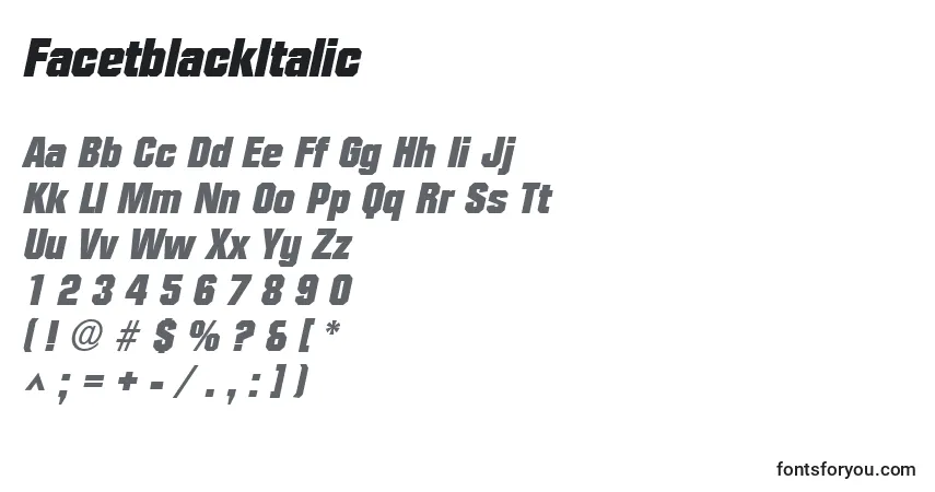 Шрифт FacetblackItalic – алфавит, цифры, специальные символы