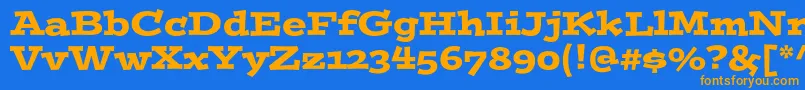 フォントPostinostd – オレンジ色の文字が青い背景にあります。