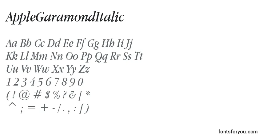 Fuente AppleGaramondItalic - alfabeto, números, caracteres especiales