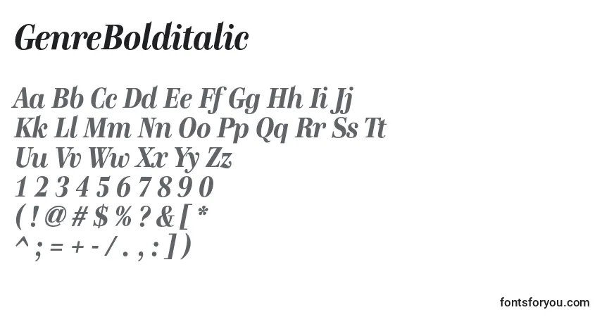 A fonte GenreBolditalic – alfabeto, números, caracteres especiais