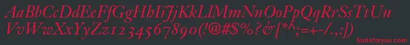フォントJansonText56ItalicOldstyleFigures – 黒い背景に赤い文字