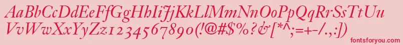フォントJansonText56ItalicOldstyleFigures – ピンクの背景に赤い文字