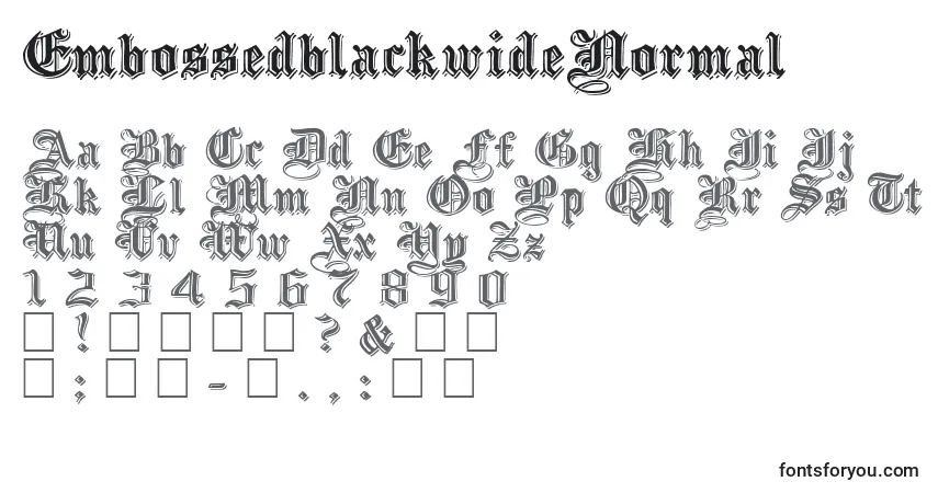 Czcionka EmbossedblackwideNormal – alfabet, cyfry, specjalne znaki