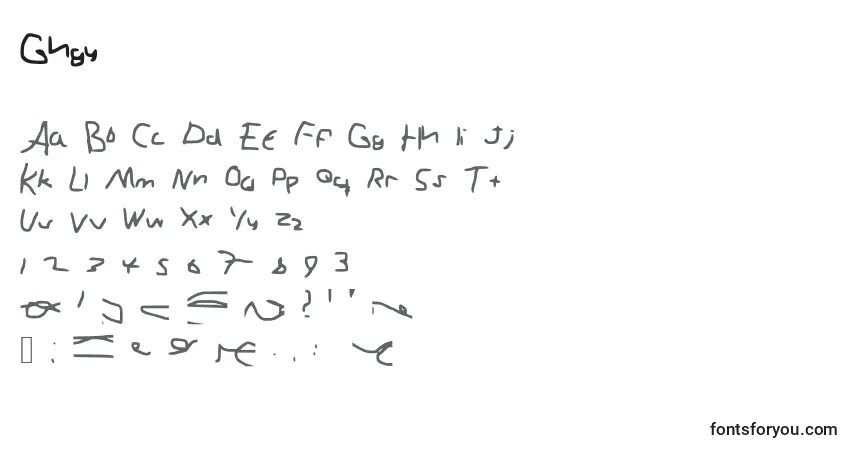 Schriftart Ghgy – Alphabet, Zahlen, spezielle Symbole