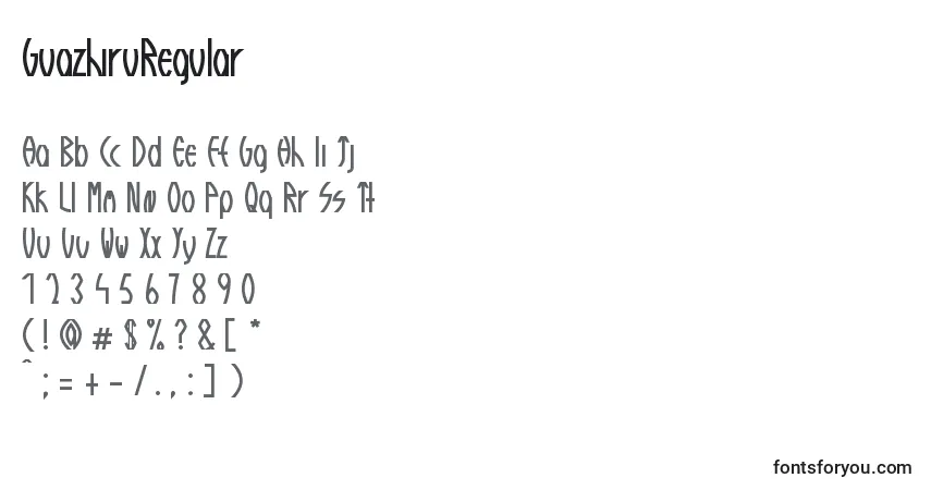 Czcionka GuazhiruRegular – alfabet, cyfry, specjalne znaki