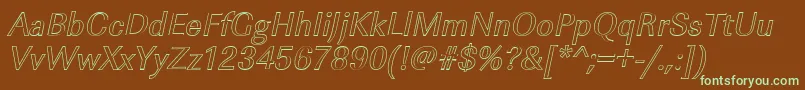 フォントImperialouItalic – 緑色の文字が茶色の背景にあります。