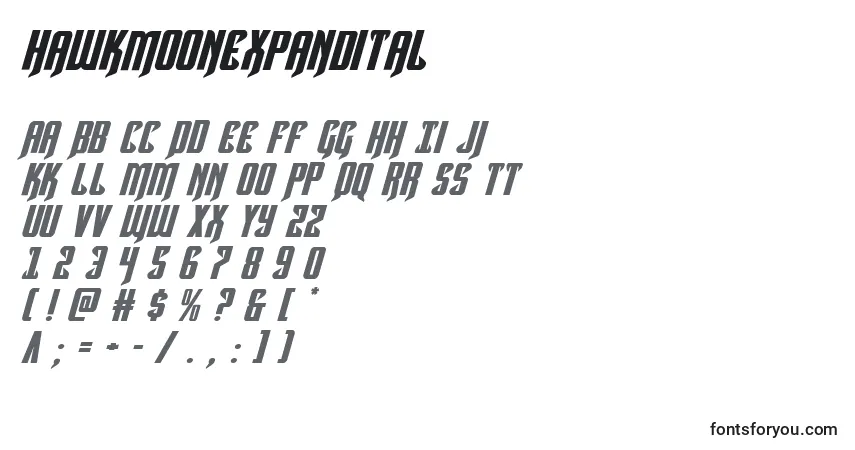 A fonte Hawkmoonexpandital – alfabeto, números, caracteres especiais