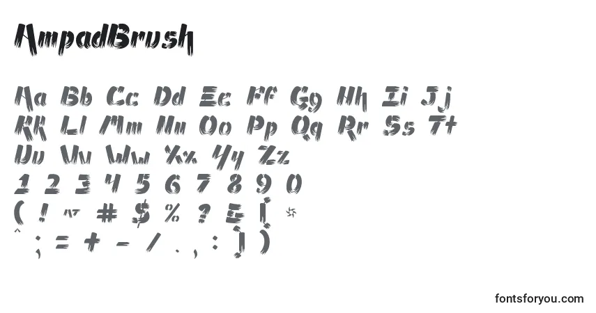 Czcionka AmpadBrush – alfabet, cyfry, specjalne znaki