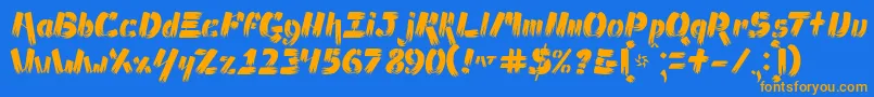 フォントAmpadBrush – オレンジ色の文字が青い背景にあります。