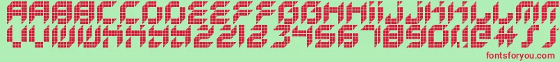 KreasedRemix-fontti – punaiset fontit vihreällä taustalla