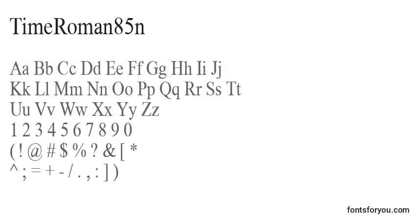 Czcionka TimeRoman85n – alfabet, cyfry, specjalne znaki