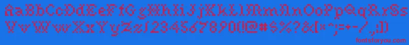 フォントNeedlepointRegular – 赤い文字の青い背景