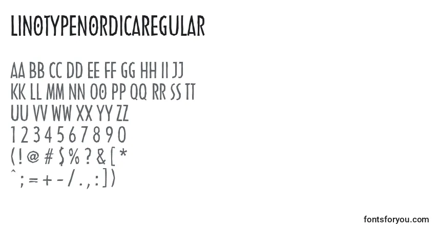 Schriftart LinotypenordicaRegular – Alphabet, Zahlen, spezielle Symbole