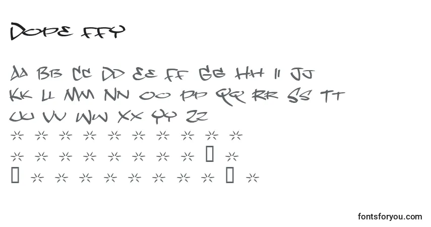Czcionka Dope ffy – alfabet, cyfry, specjalne znaki