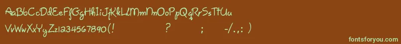 フォントGiseleScript – 緑色の文字が茶色の背景にあります。