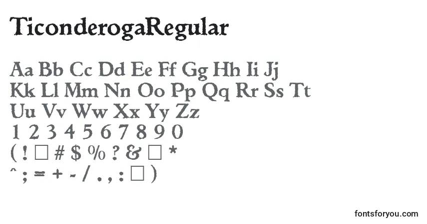 Police TiconderogaRegular - Alphabet, Chiffres, Caractères Spéciaux