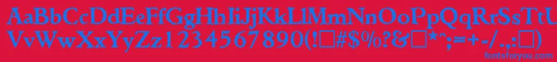 TiconderogaRegular-Schriftart – Blaue Schriften auf rotem Hintergrund
