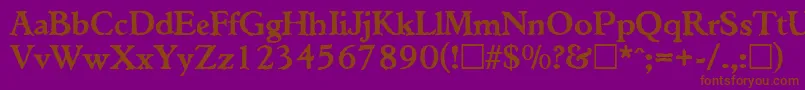 TiconderogaRegular-Schriftart – Braune Schriften auf violettem Hintergrund