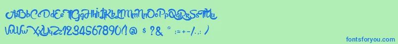 AnabelleScriptLight-Schriftart – Blaue Schriften auf grünem Hintergrund