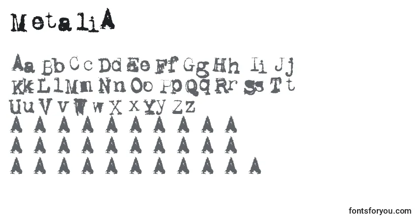 A fonte Metali1 – alfabeto, números, caracteres especiais