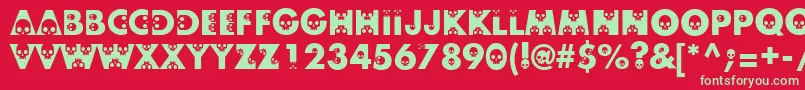 Skullphabetone Font – Green Fonts on Red Background