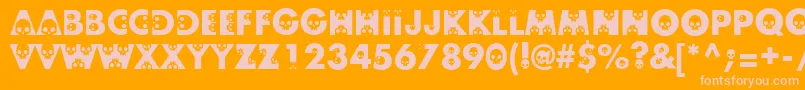 Skullphabetone-Schriftart – Rosa Schriften auf orangefarbenem Hintergrund