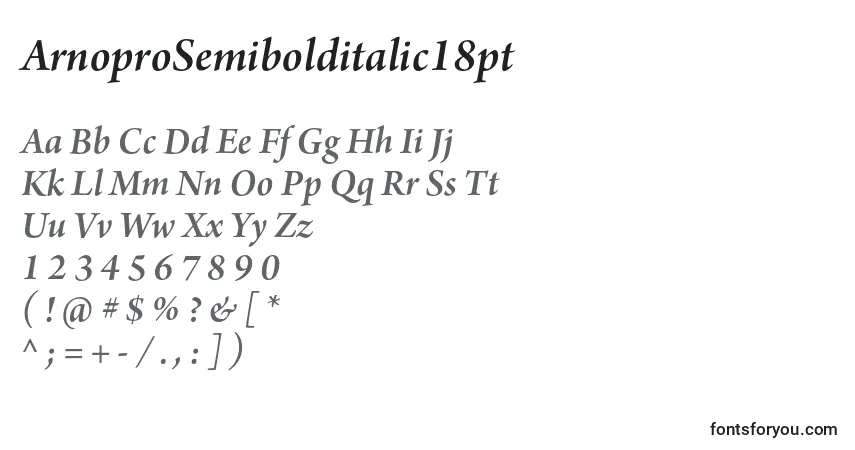 Fuente ArnoproSemibolditalic18pt - alfabeto, números, caracteres especiales